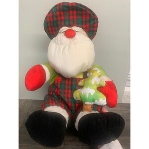 Vintage Trendmasters Santa‎ Claus Plush Doll Christmas Plaid Hat Decor